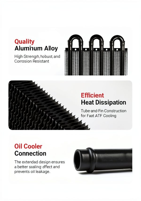 Transmission Cooler EVIL ENERGY Kit Black 6 Pass Aluminum Alloy-4