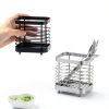 2 PCS Utensil Holder Stainless Steel Drying Rack Kitchen Counter Cutlery Silverware Flatware Drainer Caddy Forks, Knives, Spoons, Chopsticks Organizer (Black, Silver)-3