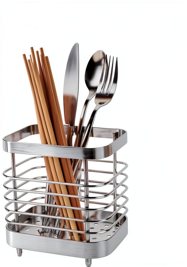 2 PCS Utensil Holder Stainless Steel Drying Rack Kitchen Counter Cutlery Silverware Flatware Drainer Caddy Forks, Knives, Spoons, Chopsticks Organizer (Black, Silver)-0