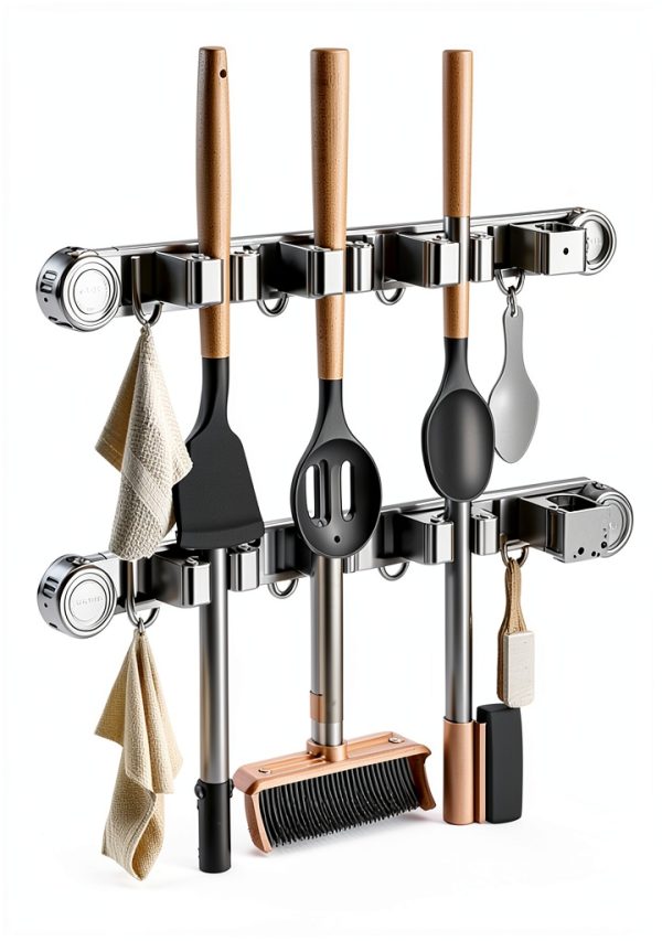 Broom Holder Wall Mount GHYFFF Suction Cup Organizer 2 Slots 3 Hooks-4