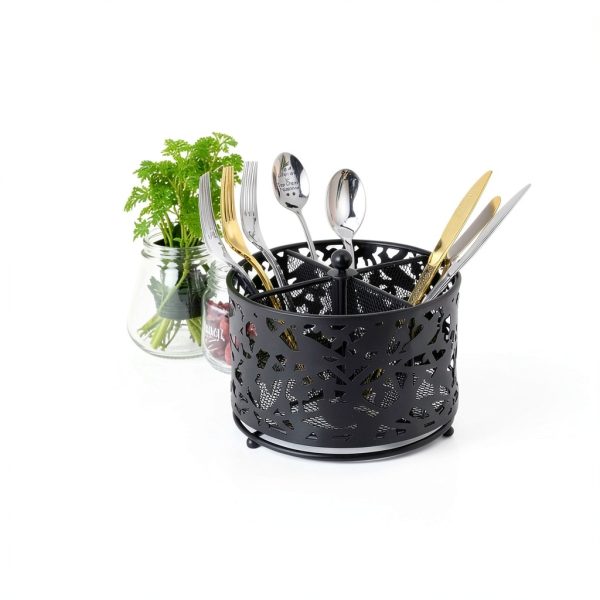 360° Black Rotating Utensil Caddy HOFURME 4‑Compartment Organizer-4