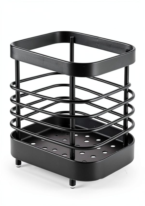 2 PCS Utensil Holder Stainless Steel Drying Rack Kitchen Counter Cutlery Silverware Flatware Drainer Caddy Forks, Knives, Spoons, Chopsticks Organizer (Black, Silver)-2