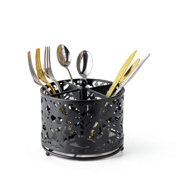 360° Black Rotating Utensil Caddy HOFURME 4‑Compartment Organizer-6