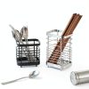 2 PCS Utensil Holder Stainless Steel Drying Rack Kitchen Counter Cutlery Silverware Flatware Drainer Caddy Forks, Knives, Spoons, Chopsticks Organizer (Black, Silver)-4