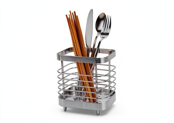 2 PCS Utensil Holder Stainless Steel Drying Rack Kitchen Counter Cutlery Silverware Flatware Drainer Caddy Forks, Knives, Spoons, Chopsticks Organizer (Black, Silver)-1