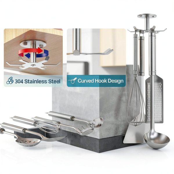Under Cabinet Hooks 2pcs Rotating Holder Stainless Steel Funnacle-1