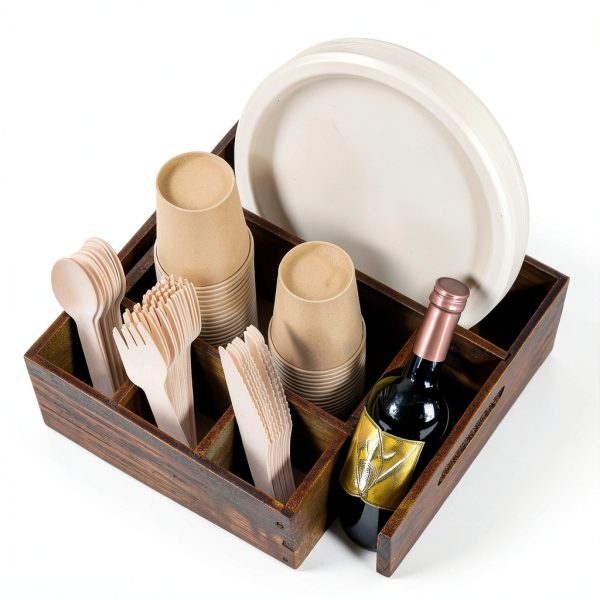Acacia Wood Utensil Holder COMNICO 6‑Compartment Counter Organizer-2