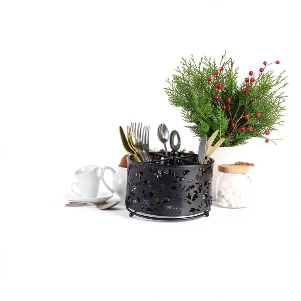 360° Black Rotating Utensil Caddy HOFURME 4‑Compartment Organizer-5