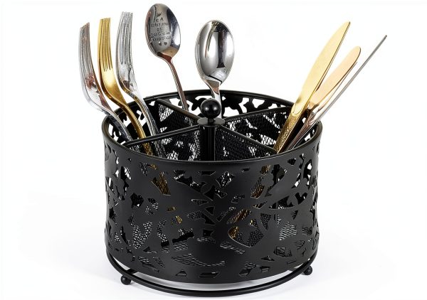 360° Black Rotating Utensil Caddy HOFURME 4‑Compartment Organizer-0